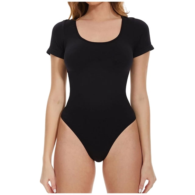 2DXuixsh Combinaison pour Femmes Combinaison Basse Ronde Décontractée Confort Col Manches Courtes Aguichant Couleur Unie Mode Grande Taille Combinaison pour Femmes Courbes Noir Taille P