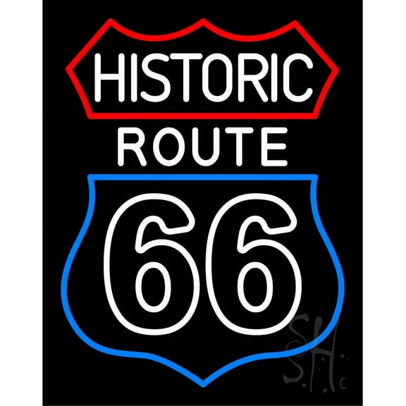 Historic Route 66 LED Neon Sign 15 x 19 - inches, Black Square Cut Acrylic Backing, with Dimmer - Bright and Premium built indoor LED Neon Sign for café, club, party, event and stroefront.