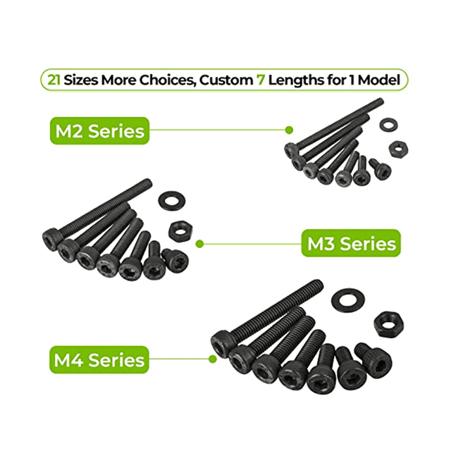 1263PCS Metric Bolt Assortment M2 , 21 Sizes Screws Nuts and Hex Socket Head Cap Machine Kit Black