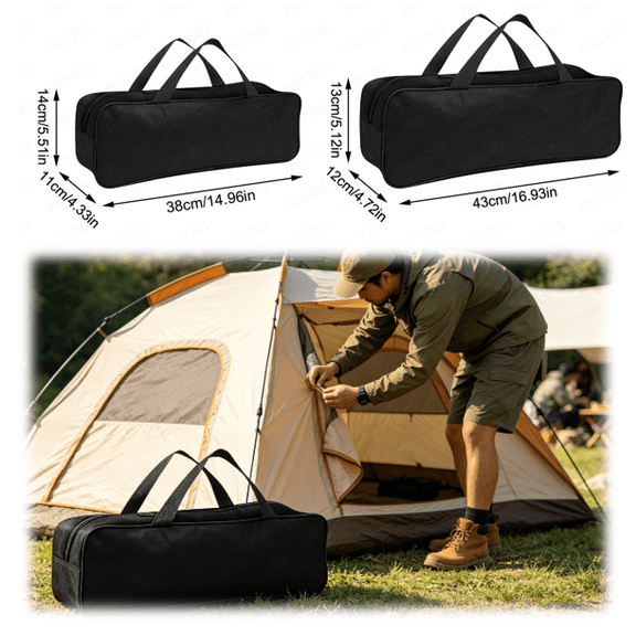 BBQ Tool Bag: Portable Grill Accessories Storage Tote for Grill Utensils Set, Large Capacity Oxford Tool Organizer for Outdoor Picnic, Camping & BBQ Party(L,Black,16.93" x 4.72" x 5.12")