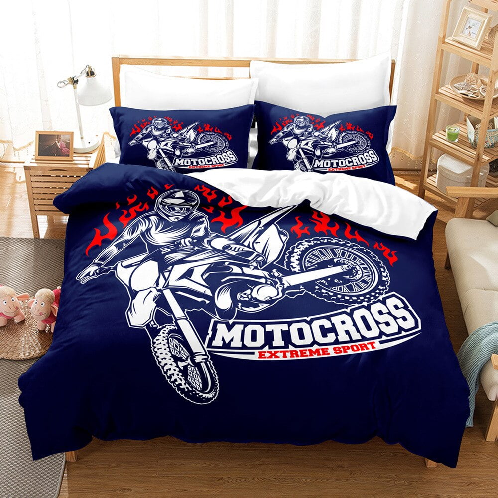 Motorcycle Duvet Cover Dirt Bike Extreme Sports Theme Motocross Racer