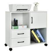 Costway File Cabinet Mobile Lateral Printer Stand with Storage Shelves White