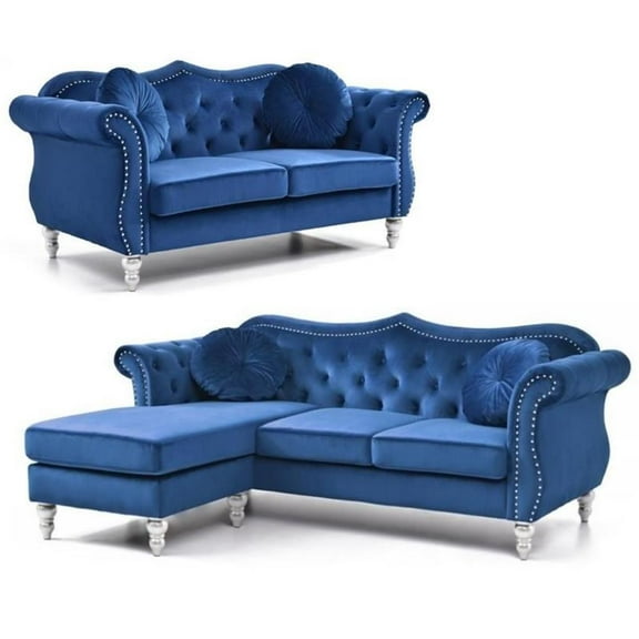 Home Square 2-Piece Furniture Set with Sofa Chase and Loveseat in Navy Blue
