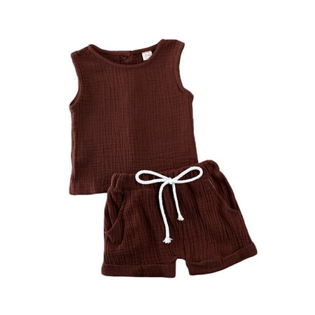 

Gwiyeopda Toddler Baby Girls Clothes Sleevelessc Button-Down Tops Short Pants Outfits Set
