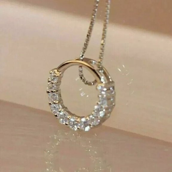 Open Circle Pendant 925 Sterling Silver 1.00 Ct Brilliant Round Cut Lab Created Diamond 14k White Gold Plated