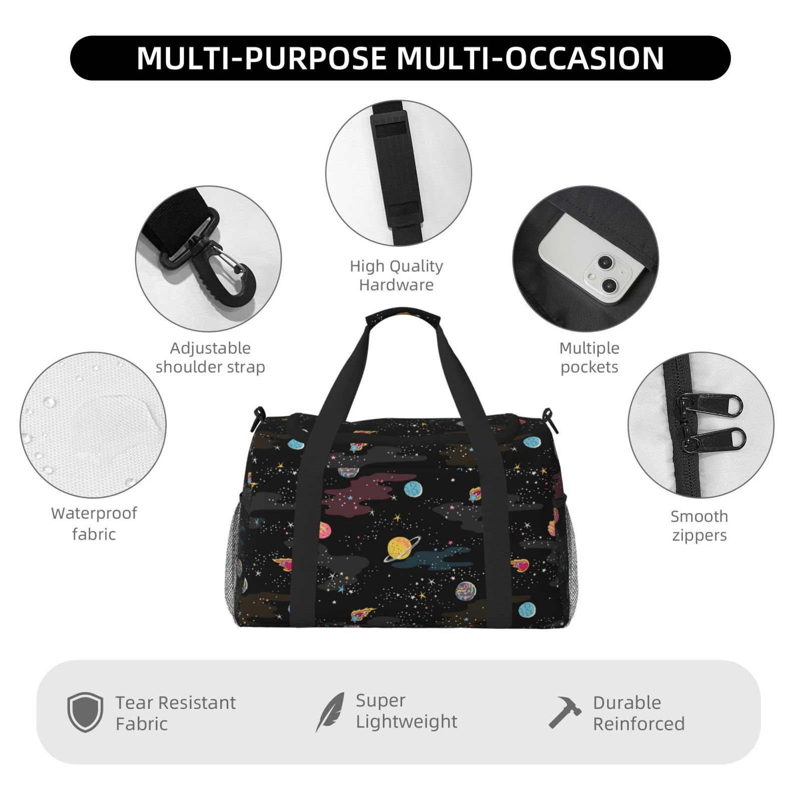 Fuzoiu Galaxy Print Travel Duffle Bag,Carry On Tote Bags,Duffel Bag,Sport Gym Bag, Hospital Bag for Labor and Delivery, Overnight Bag,Luggage Bag