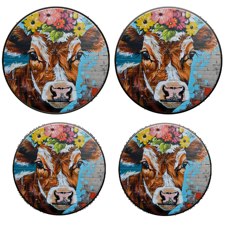

BaHomeck Electric Stove Burner Covers Set of 4 Round Metal Gas Stove Burner Covers 8 Inch and 10 Inch Kitchen Decor Cute Brown Cow With Flowers On Head