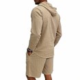 thumbnail image 5 of LWavelet Men's Striped Linen Hooded Shirt and Shorts Set Casual Two Piece Outfit Khaki L, 5 of 5
