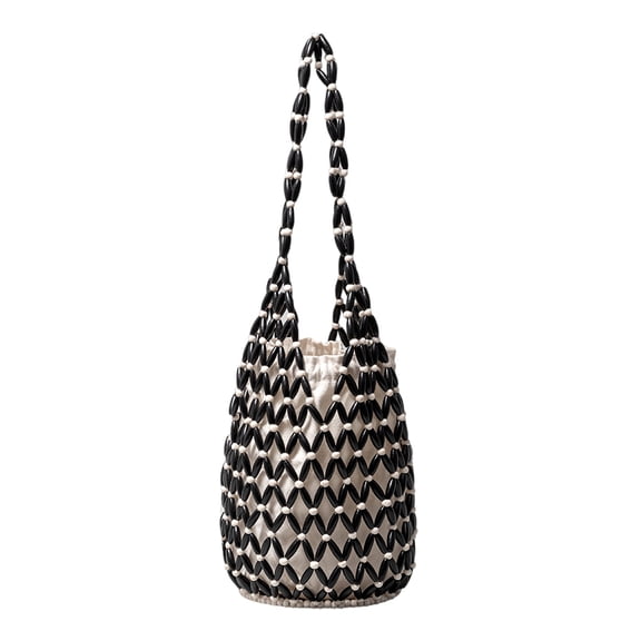 HUISZJ Woven Hand Bag, Creative Hollow Tote Bag, Handmade Beaded Shoulder Bag for Travel Commute Work (Black)