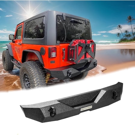 MTNTOPCN Rear Bumper with No-Drill Bolt-on Armor for Jeep Wrangler Jk Jku 07-18 Textured Black