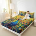 thumbnail image 4 of Manfei Kawaii Cartoon Peacock Twin Sheet Sets, Modern Animal Art Twin Fitted Sheet, Teen Kid Child Adult Flat Sheet, Breathable Home Decor, 3pcs, 4 of 7