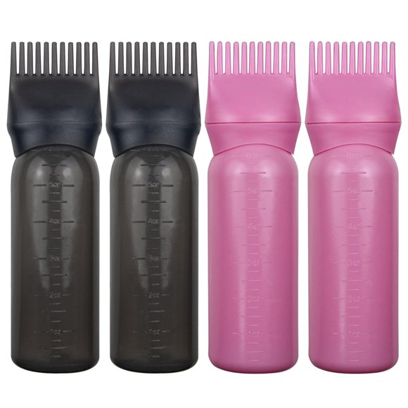FZWONVUC Paquete de 4 botellas aplicadoras de peine de raíz, aplicador de peine de aceite para el cabello, champús, salones (rosa + negro)