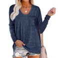 thumbnail image 2 of Birdeem T-Shirt Décontracté pour Femme à Col Rond Uni, Coupe Ample, Manches Longues, Poches, Blouse Unie, 2 of 11