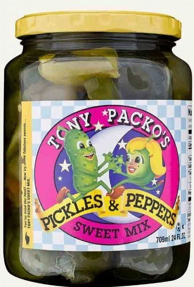 Tony Packo's Sweet Mix Pickles & Peppers 24 oz Glass Jar, Serving Size 1 oz 2 Chunks