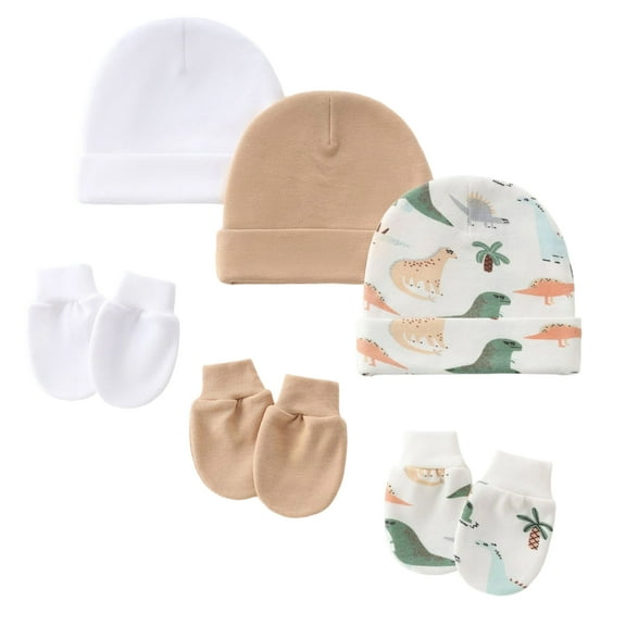 3 Set Baby Hospital Caps Nursing Hat and Mittens Comfortable Fabric Seamless Design for Sensitive Skin Daily Home Use