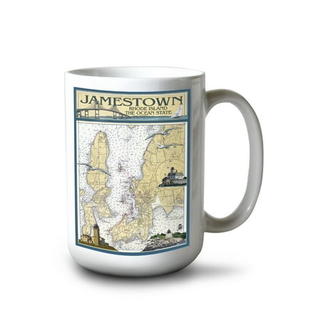 

15 fl oz Ceramic Mug Jamestown Rhode Island Nautical Chart Dishwasher & Microwave Safe