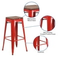thumbnail image 5 of Flash Furniture Lily 30" High Backless Red Metal Barstool with Square Wood Seat, 5 of 13