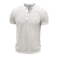 thumbnail image 4 of CIENVNSTG Comfortable Lightweight Basic Mens T-Shirts Waffle Knit Crew Neck 3 Button Solid Color Collarless Short Sleeve Breathable Casual Tops For Summer Daily Outfits White XL, 4 of 5