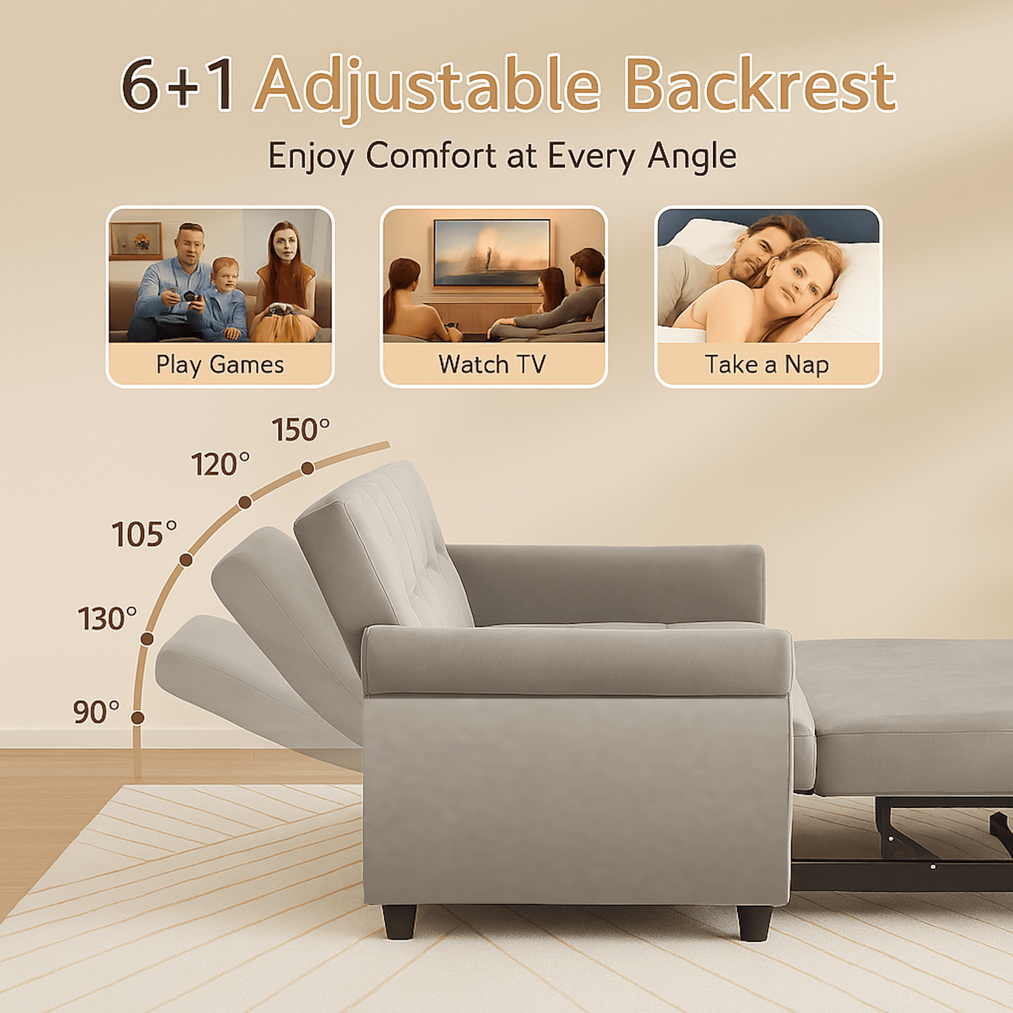 2-Seater Convertible Velvet Loveseat Sofa Bed Pull-out Sleeper Couch with Side Pocked,Adjustable Backrest Couch