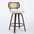 thumbnail image 3 of Set of 2 26" Counter Height Bar Stools, Rattan Cane Back & Upholstered Seat Swivel Stools with Walnut Frame for Kitchen Island/Bar (Walnut/Beige), 3 of 9