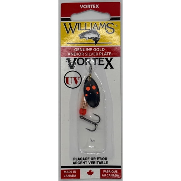 Williams VorteX Spinner Size1 1/8oz Black Orange Dots on Silver