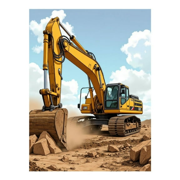 Diamond Art Kit for Adults, Yellow Excavator Earth Moving Scene Diamond Painting for Adults Beginners, DIY Diamond Art Painting Kits, 5D Diamond Painting Crafts for Home Decor 12x16 Frameless