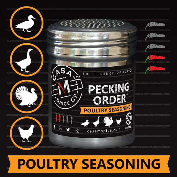 Casa M Spice Co® Pecking Order® Poultry Seasoning — Gourmet Poultry Rub Chicken Seasoning • Very Low Sodium • Low Salt • No MSG • Gluten Free • Duck Goose Turkey Spices and Seasonings