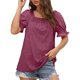thumbnail image 2 of Blusa informal holgada, suave y elegante de manga corta para usar en la oficina o al aire libre, talla S, camiseta de manga abullonada morada para mujer, 2 of 6