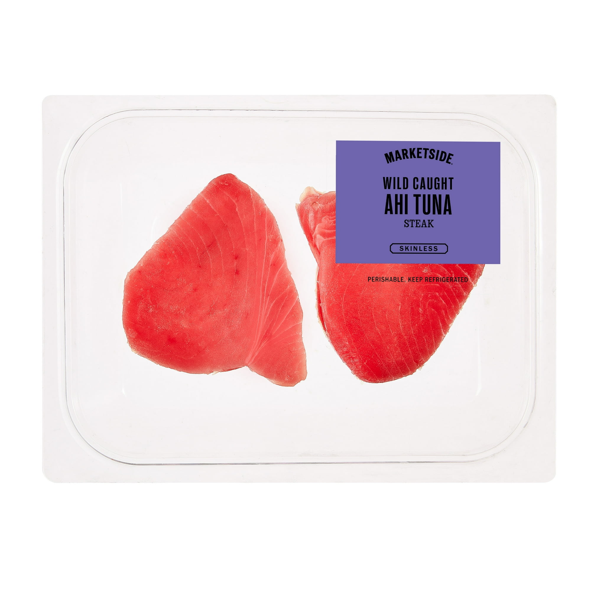 Marketside Skinless Wild Caught Ahi Tuna Steak, 1 0.75 - 0.875 lb Plastic Tray (Medium to Mild Fish)