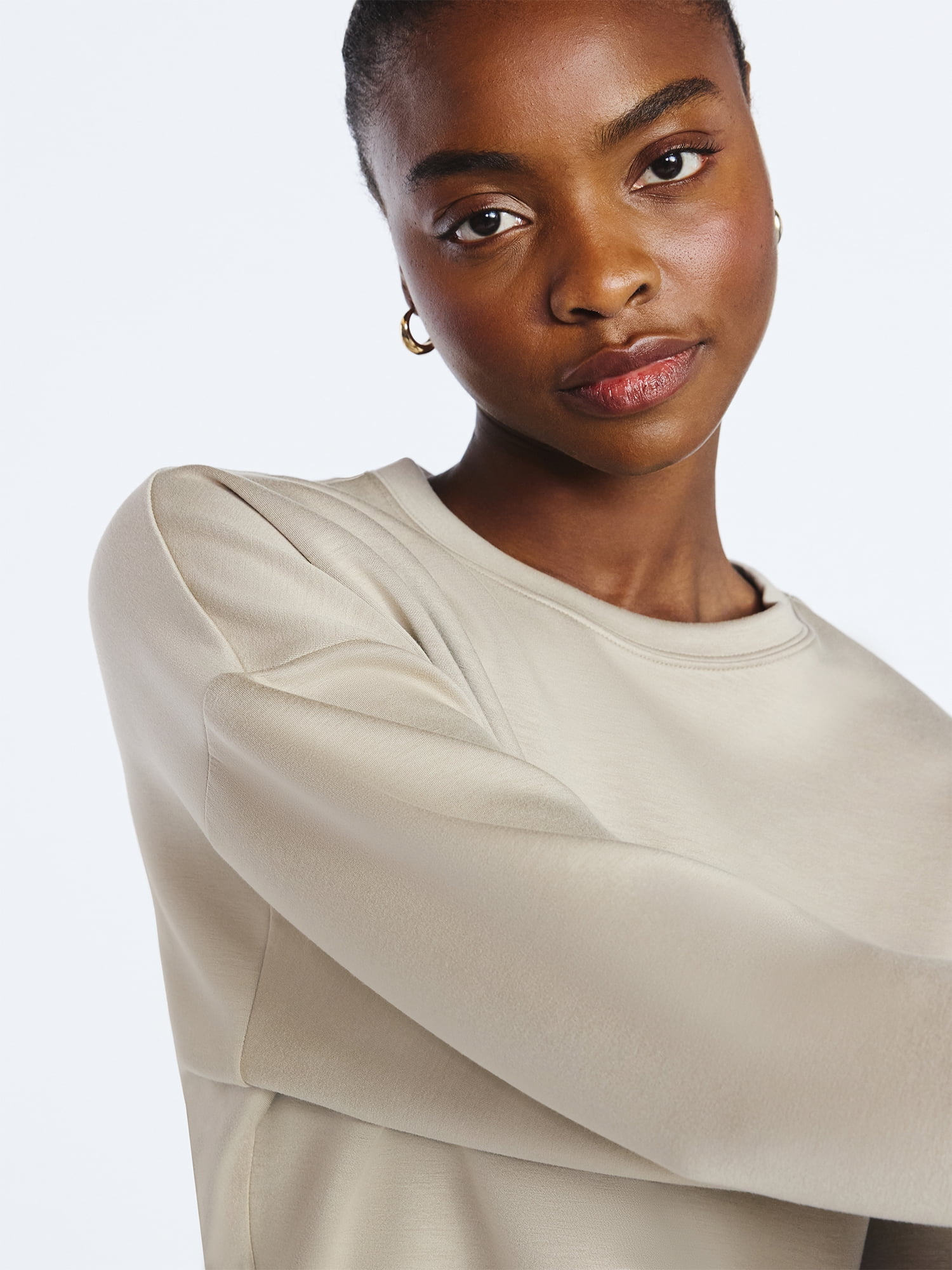 Scoop Women's and Women's Plus Scubaknit Cropped Sweatshirt with Drop Sleeves, Sizes XS-4X
