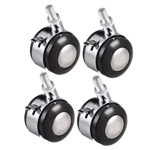 Unique Bargains Furniture Casters 2 inch Twin Wheel w Brake M10x15 Threaded Stem Swivel 4 Pcs