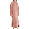thumbnail image 3 of Aboser Womens Textured Flannel Robes Thick Stand Collar Loungewear Loose Zip Up Long Bathrobes Warm Winter Fuzzy Fleece Robe Comfy Soft Home Wear Pink XL, 3 of 9
