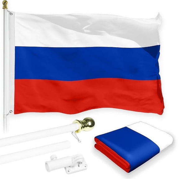 G128 Combo Pack: 6 Feet Tangle Free Spinning Flagpole (White) Russia Russian Flag 3x5 ft Printed 150D Brass Grommets (Flag Included) Aluminum Flag Pole