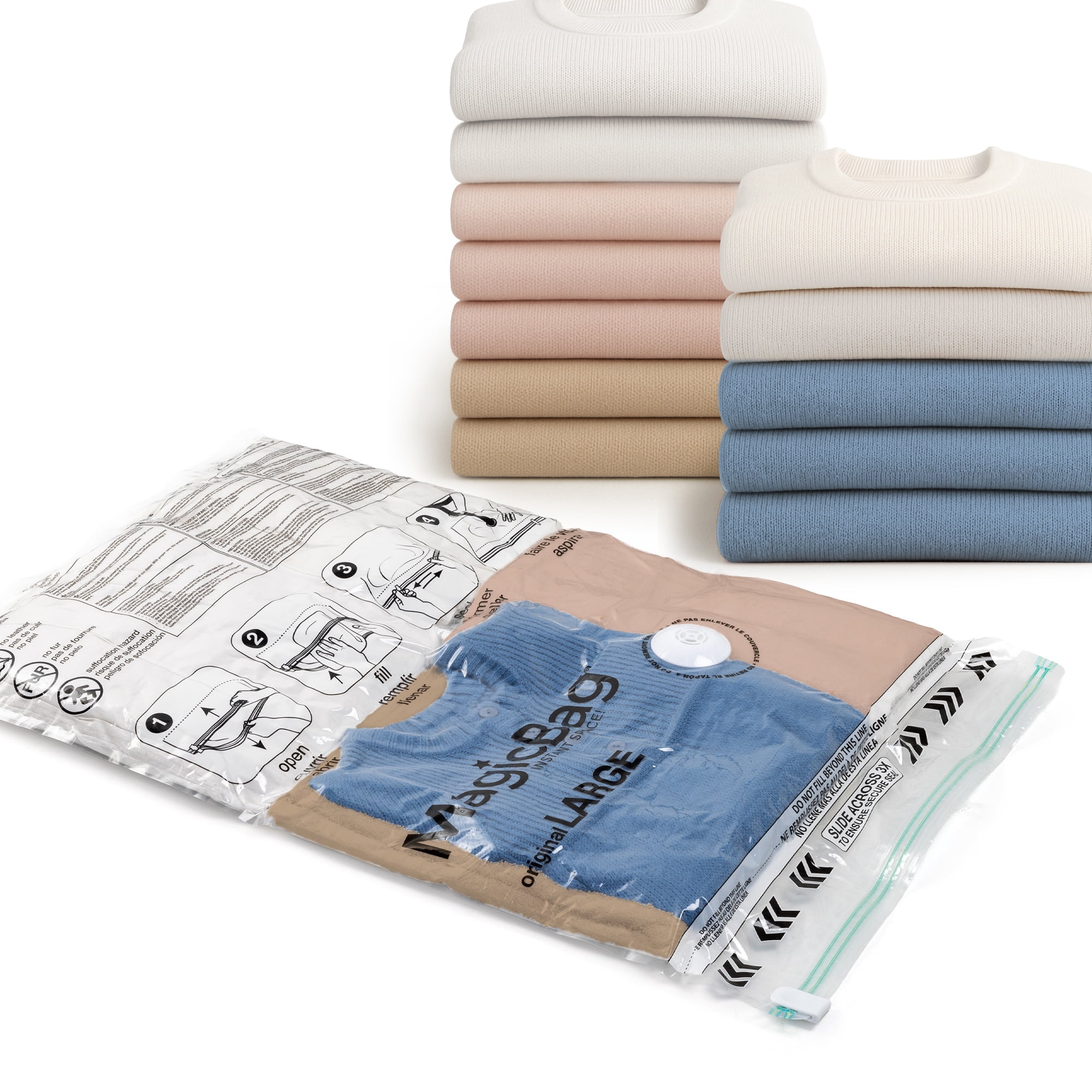 MagicBag Large Vacuum Storage Bags, 6 Pack Flat Compression Bags for Clothing, Space Saving & Airtight