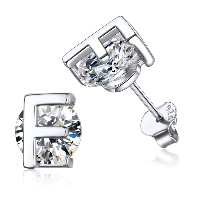 Pendientes de botón inicial de Plata esterlina PROSTEEL con circonita cúbica letra F para mujer