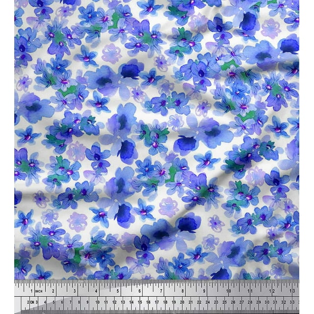 Soimoi Tissu Viscose Georgette Bleu Imprimé Floral 1 Yard 42 Pouces de Large
