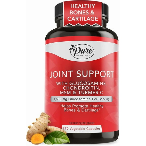 Pure By Nature Joint Support, Glucosamine with Chondroitin Turmeric MSM Boswellia Supplement, 270 Capsules