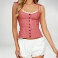 thumbnail image 2 of Daznico Womens Gingham Plaid Camisole Lace Tie Strap Button Front Fitted Casual Summer Crop Tank Top,L, 2 of 4