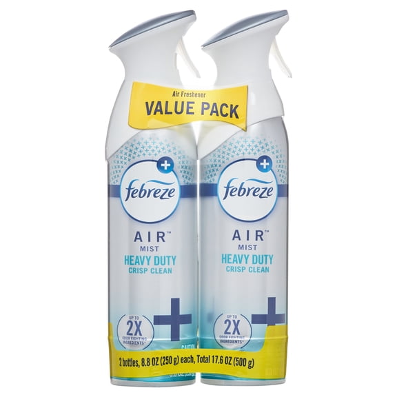 Febreze Air Freshener Spray, Odor-Fighting Room Spray, Heavy Duty Crisp Clean, 8.8oz, 2 Count
