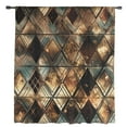 thumbnail image 2 of Brown Teal Geometric Semi Sheer Curtains Drapes for Living Room, Bedroom, French Doors Window 45 Inches Long, Retro Modern Plaid Abstract Art Rod Pocket Chiffon Curtain Drapery Voile Draperies Panel, 2 of 6
