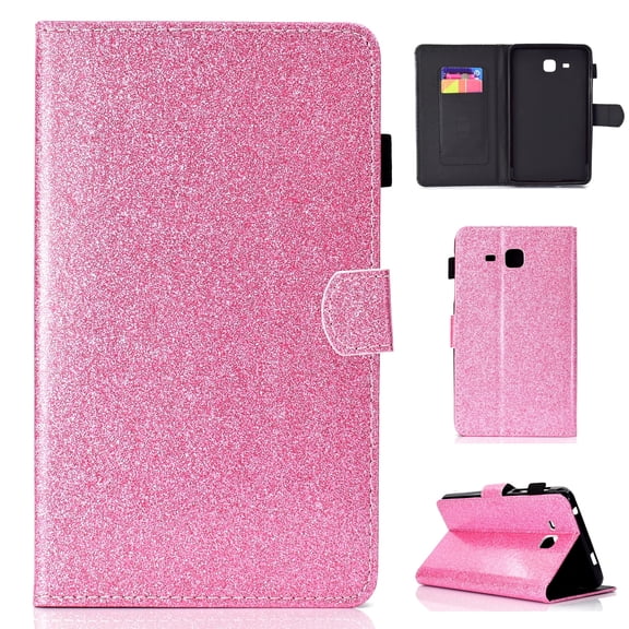 Galaxy Tab A 7.0 Inch Case, T280 T285 Case, Allytech Synthetic Glitter Leather Bling Design Kickstand Magnetic Clasp Pencil Holder Cards Slots Wallet Case Cover for Samsung Galaxy Tab A 7.0", Pink