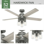 Hunter - Hardwick Indoor Ceiling Fan With Light, Remote, 52-inch, Matte Silver, Casual-style, 4-speed WhisperWind Motor, 51842, for Living Rooms, Bedrooms
