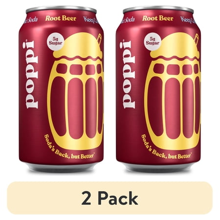 (2 pack) poppi Root Beer Prebiotic Soda Cold, 12 fl oz Can, Single Can