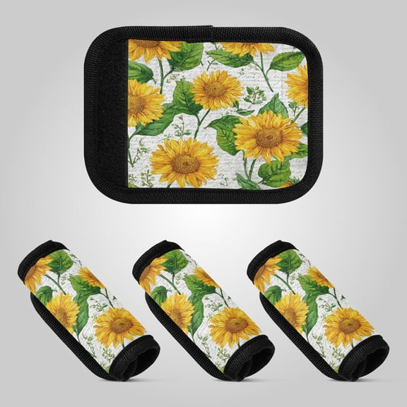 Luggage Handle Wrap for Suitcase 4-Pack Includes Back Information Card Bright Yellow Sunflowers