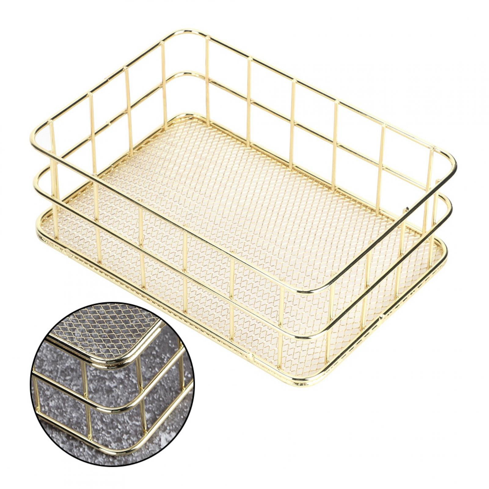 Modern Gold Mesh Storage Basket Iron Bed Bathroom Office 2 Size 