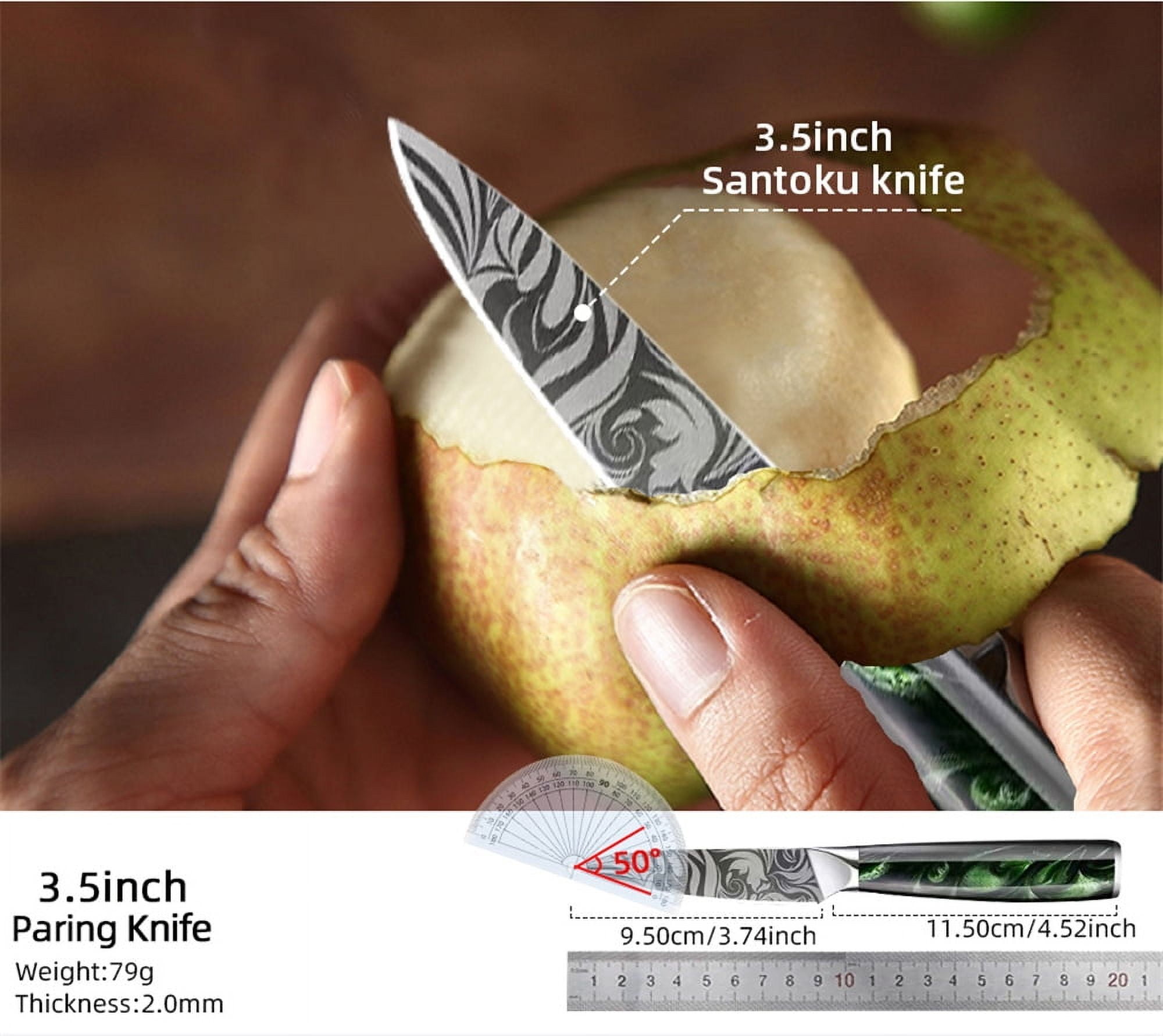 Akatsuki Kitchen Knife Set 3-7pcs Forged Damascus Steel Japanese Chef Knife for Meat Vegetable Slicing Cutter with Easy-Grip Resin Handle and Giftcase