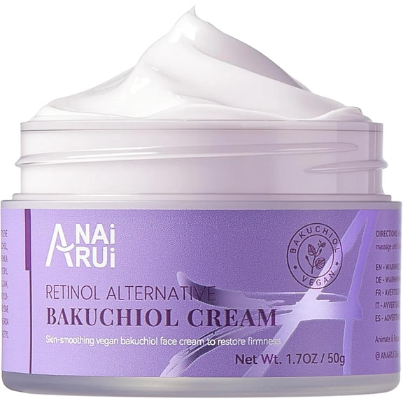 ANAiRUi Bakuchiol Face Cream for Women - Natural Retinol Alternative Anti Aging Moisturizer with Squalane & Collagen, Hydrating Wrinkle Cream for Day&Night Use 1.7 Oz