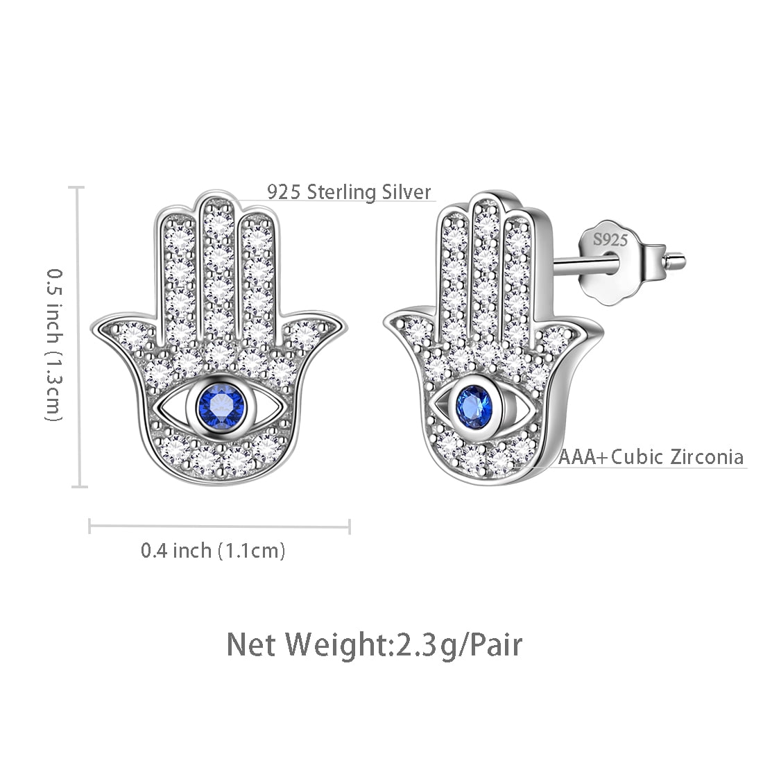 Hand of Fatima Earrings 925 Sterling Silver Hamsa Hand Stud Earrings Protection Amulet Jewelry Gifts for Women Hipunk