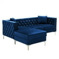 thumbnail image 4 of Reversible Sectional Sofa, 82.3'' Tufted Velvet 4 Seat Chaise Couch Upholstered Accent Sofa with Jeweled Buttons & 2 Pillow, Modern 4 Seat Sofa with Square Arm & Metal Legs for Living Room, Blue, 4 of 7