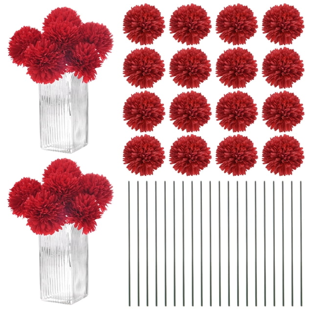 Uxcell Flores de Bola de Crisantemo Artificial, Ramos de Seda de Hortensia Falsos para el Hogar/Boda Rojo Brillante 30 Pack